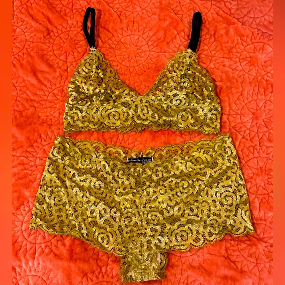 Full Set of Chartreuse Lace Lingerie Made by Independent Designer in Portland